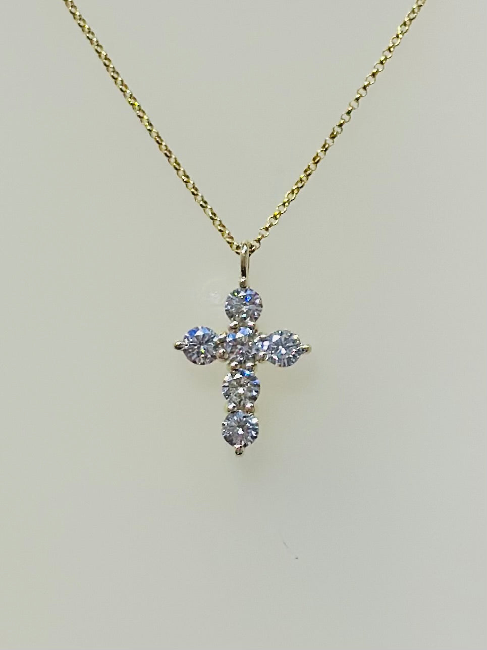 14K Yellow Gold Lab Diamond Cross Pendant Necklace