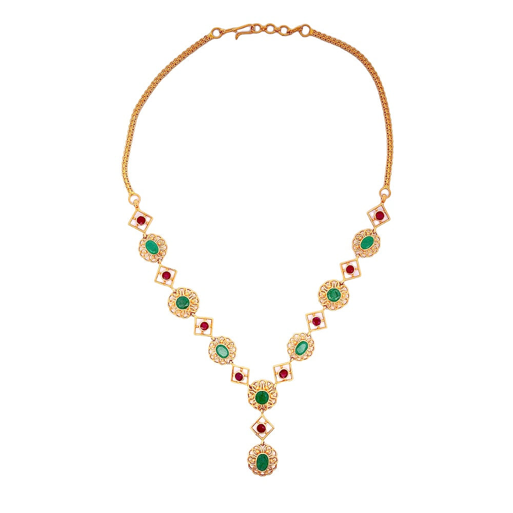 22K Yellow Gold Ruby and Emerald Luxury Necklace