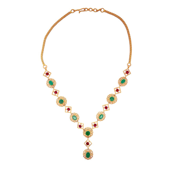 22K Yellow Gold Ruby and Emerald Luxury Necklace