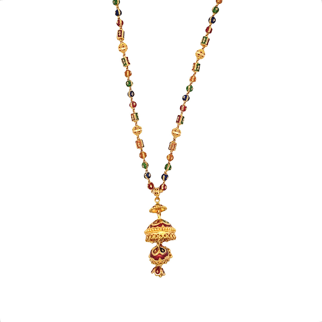 22K Yellow Gold Multi-Color Beaded Chandelier Necklace