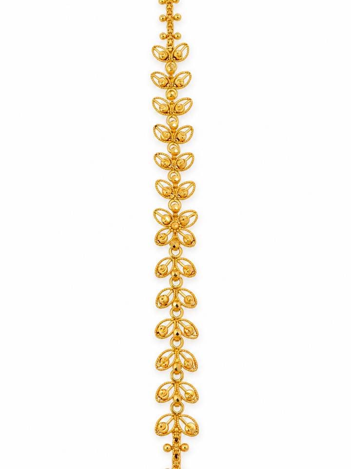 22K Yellow Gold Beaded Leaf Elegant Bracelet