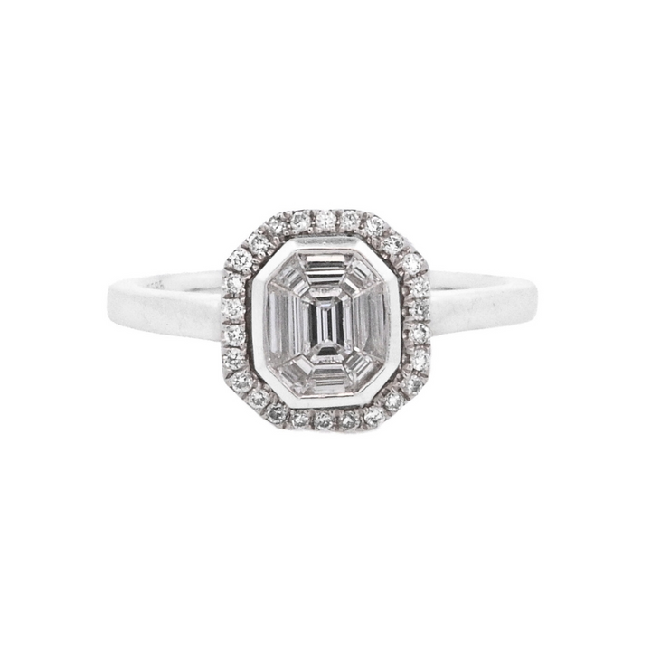 14K White Emerald Cut Diamond 0.11Ct Geometric Engagement Ring