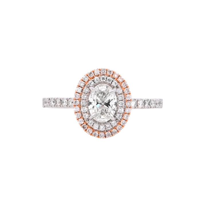 18K Two- Tone Oval Diamond 0.51Ct Halo Engagement Ring