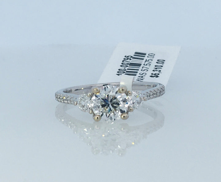 14K White Round Diamond 1.02Ct 3 Stone Engagement Ring