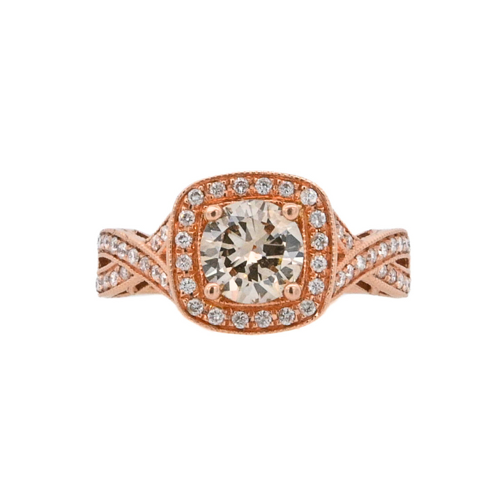 14K Rose Gold Champagne Diamond Halo Ring