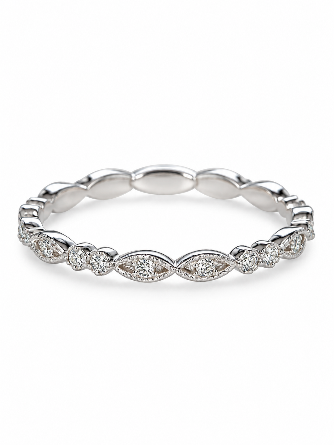 14K White Gold Weavy Diamond Stackable Wedding Band