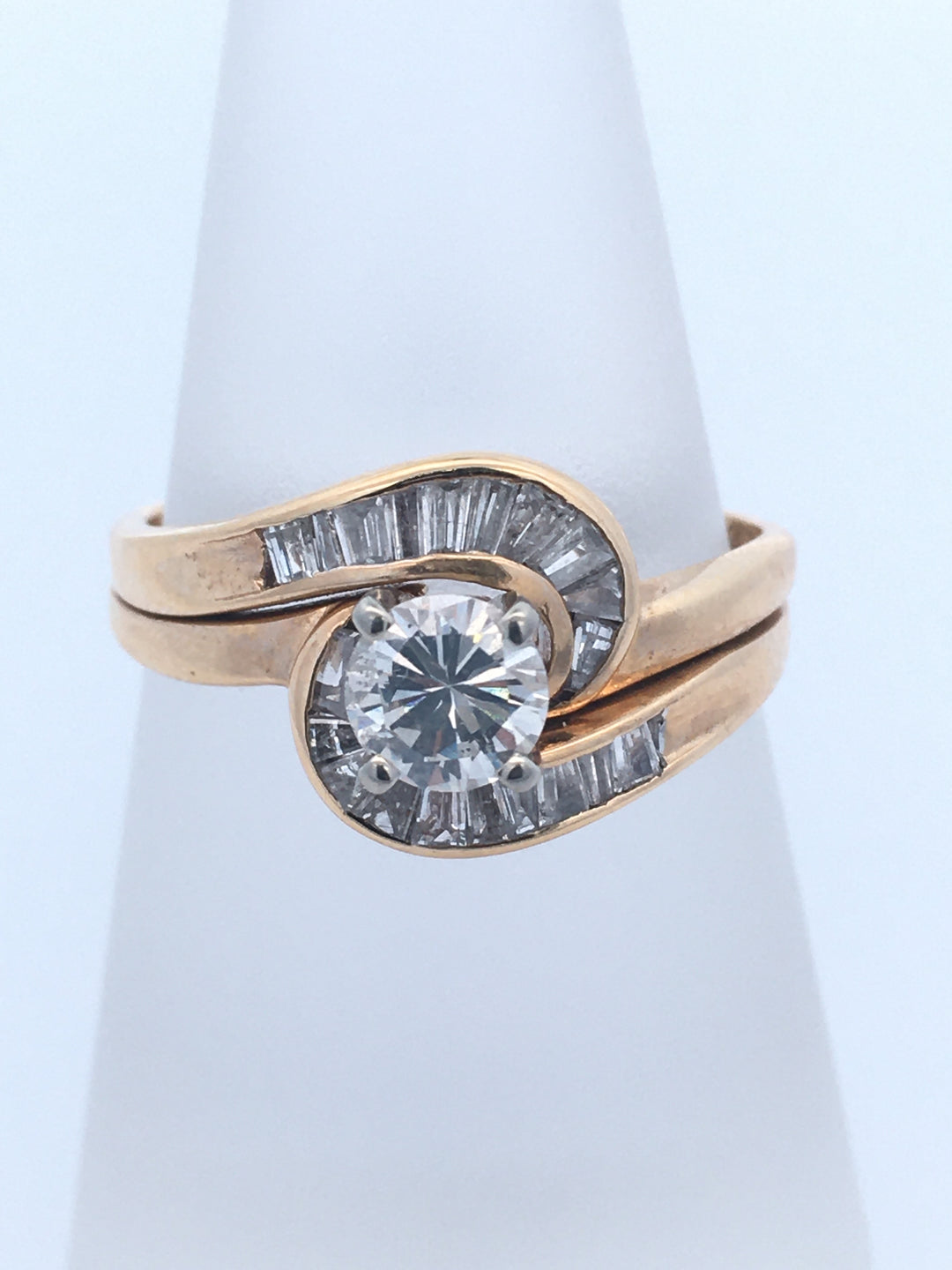 14K Yellow Gold Round Diamond Contemporary Engagement Ring