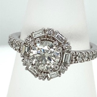 14K White Round Diamond 1.00Ct Halo Engagement Ring