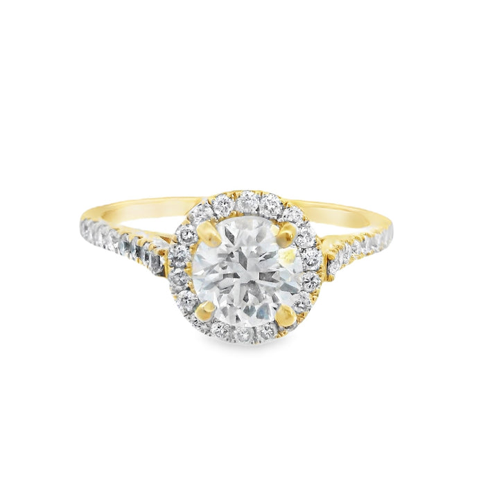 14K Yellow Round Diamond 0.87Ct Halo Engagement Ring