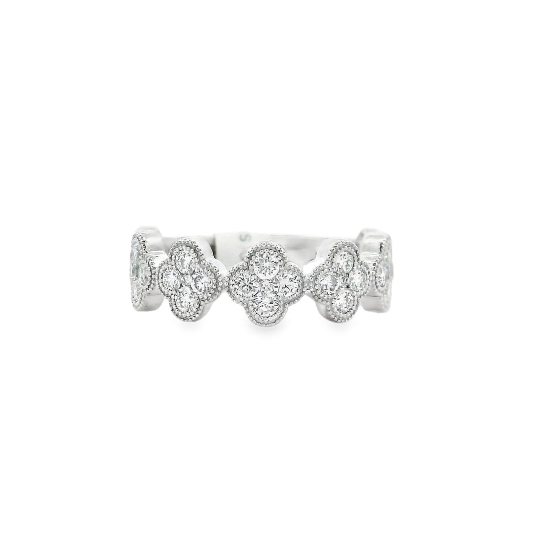 14K White Gold Clover Diamond Wedding Band