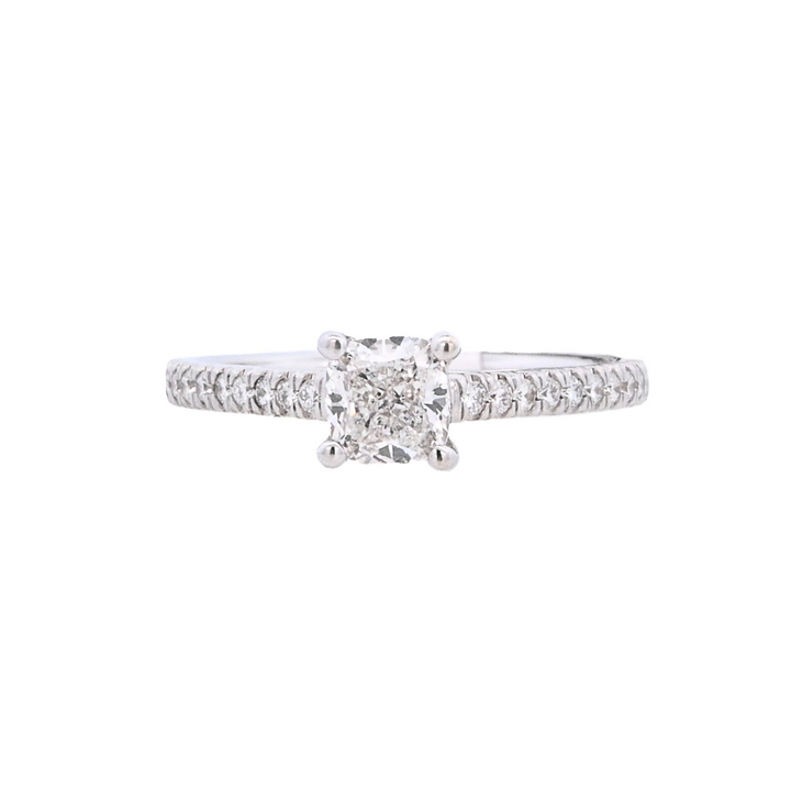 14K White Cushion Diamond 0.70Ct Solitaire Engagement Ring