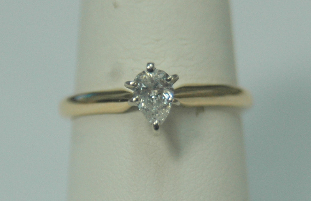 14K Yellow Pear Diamond 0.50Ct Solitaire Engagement Ring