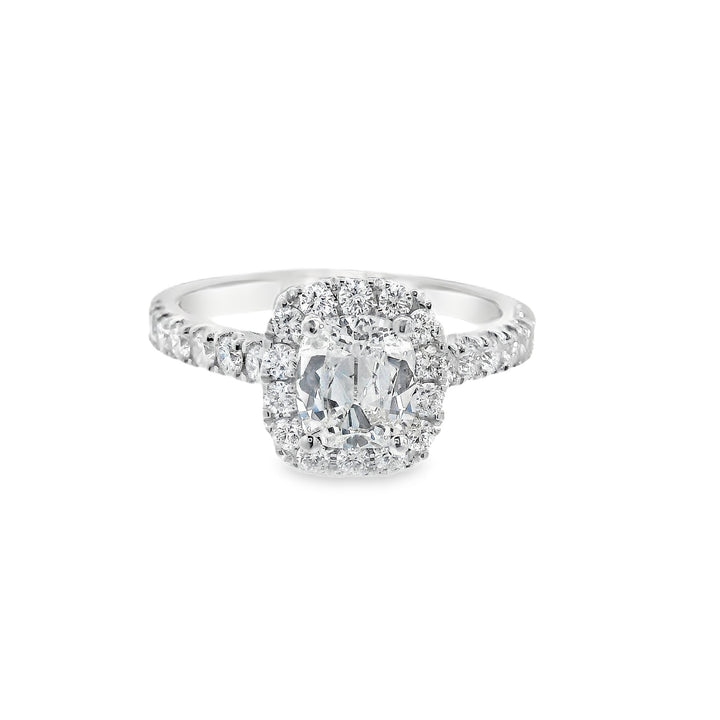 14K White Cushion Diamond 0.95Ct Halo Engagement Ring