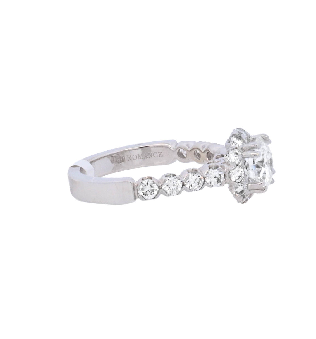 18K White Gold 1.07Ct Round Diamond Halo Engagement Ring