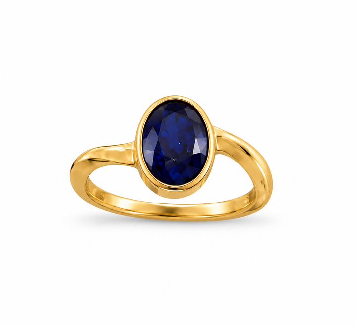 22K Yellow Gold Blue Sapphire Ring, Size 7.5