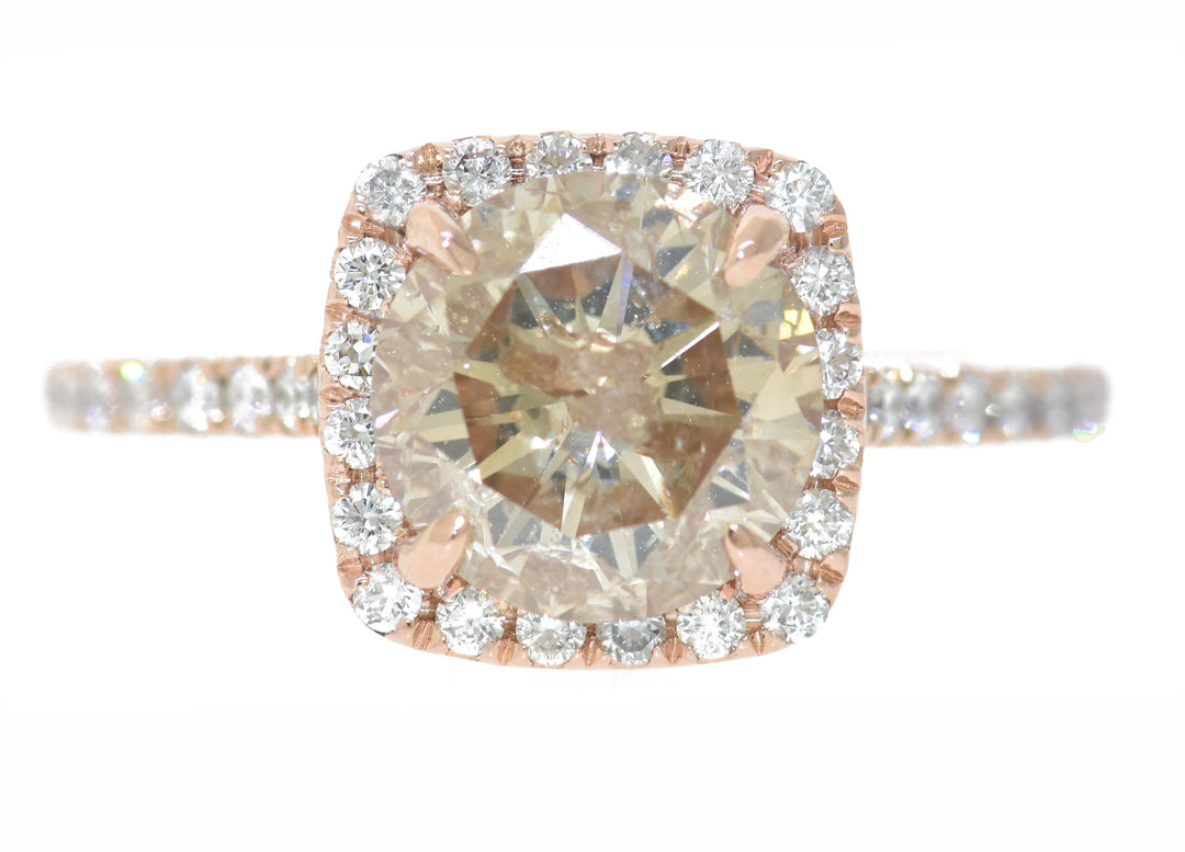 14K Rose Gold 2.13Ct Round Diamond Halo Engagement Ring