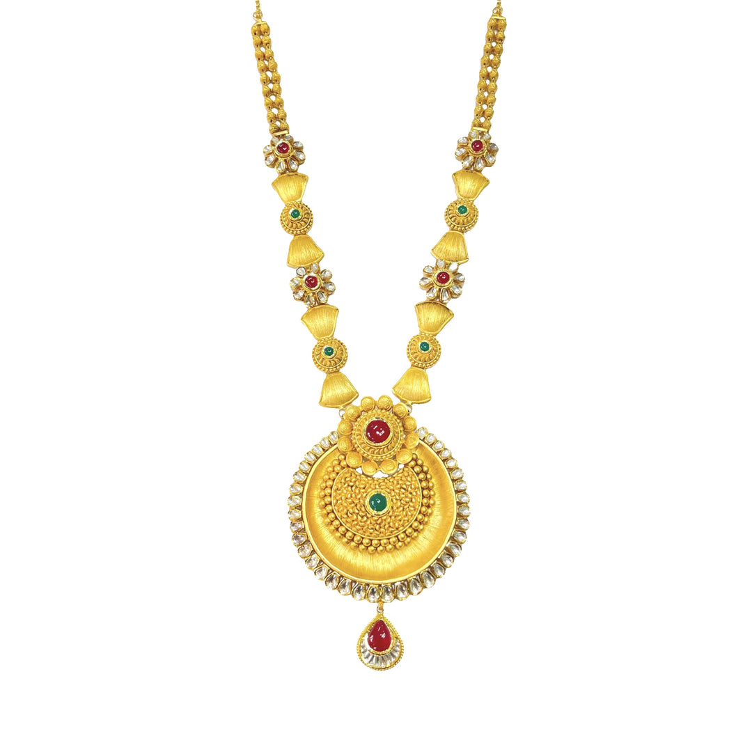 22K Yellow Gold Ruby Emerald Cubic Zircon Statement Necklace