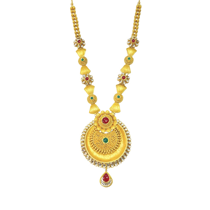 22K Yellow Gold Ruby Emerald Cubic Zircon Statement Necklace