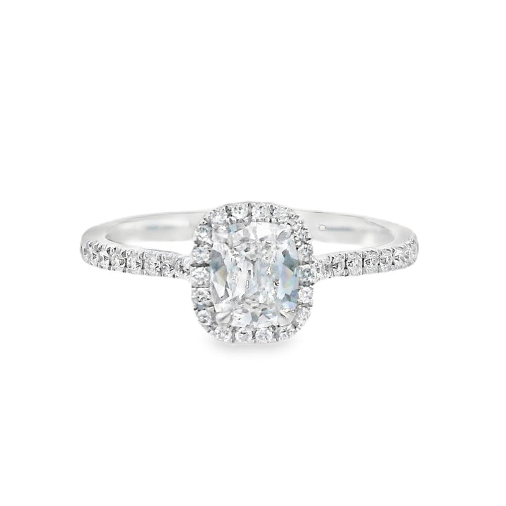 14K White Cushion Diamond 0.53Ct Halo Engagement Ring