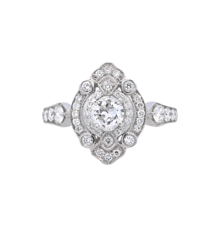 18K White Gold Vintage Multi-Diamond Engagement Ring