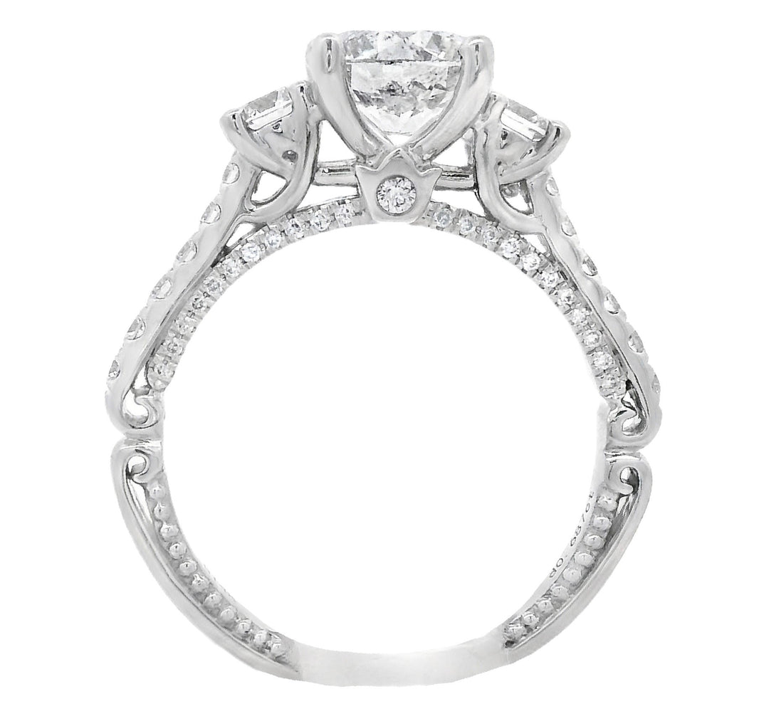 14K White Round Diamond 1.51Ct 3 Stone Engagement Ring