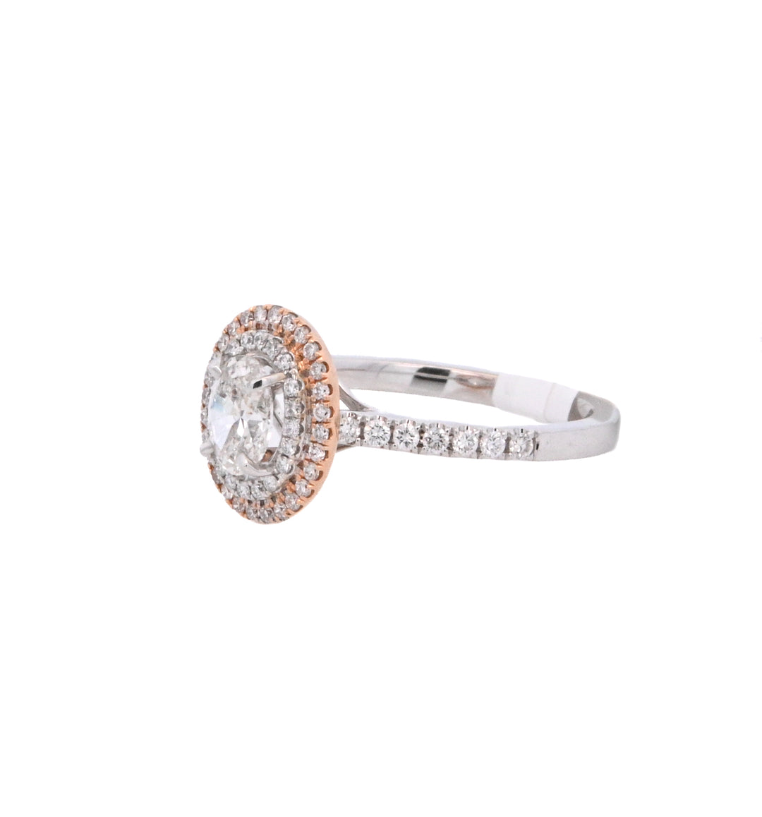 18K Two-Tone Oval Diamond Halo Engagement Ring