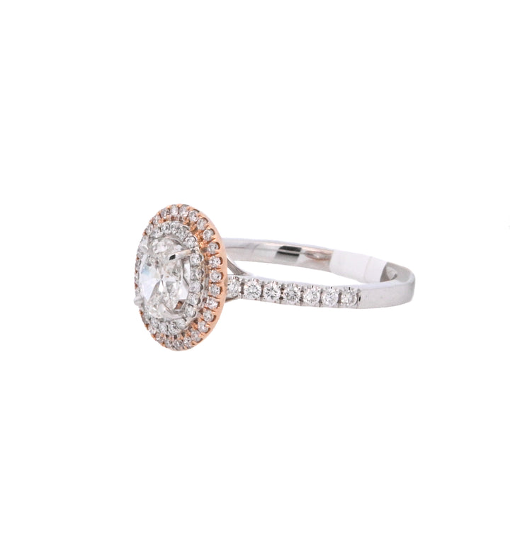 18K Two-Tone Oval Diamond Halo Engagement Ring