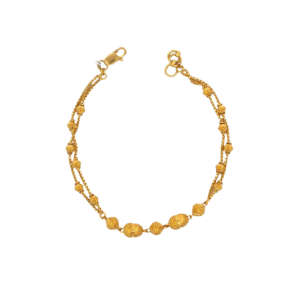 22K Yellow Gold Double Chain Ball Design Bracelet