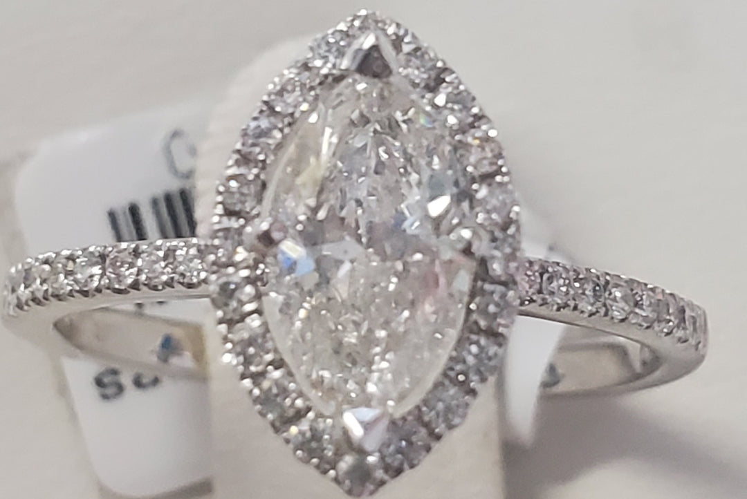 18K White Marquise Diamond 0.71Ct Halo Engagement Ring