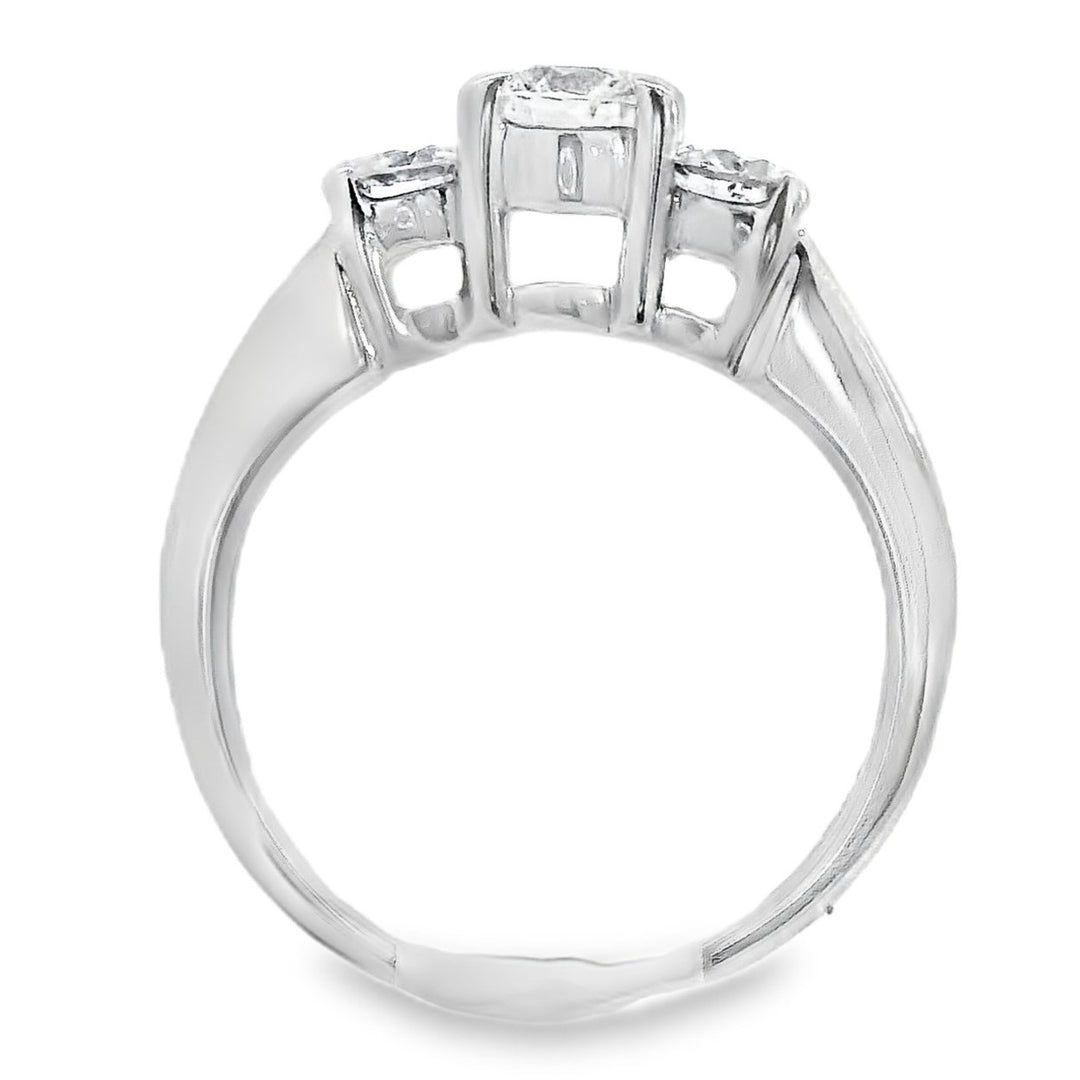 14K White Round Diamond 0.90Ct 3 Stone Engagement Ring