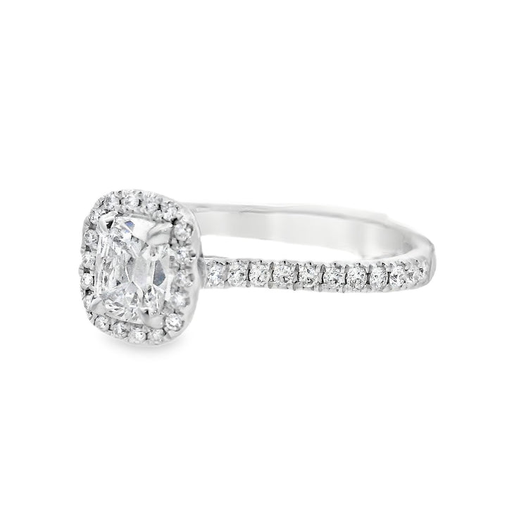 18K White Cushion Diamond 0.41Ct Halo Engagement Ring