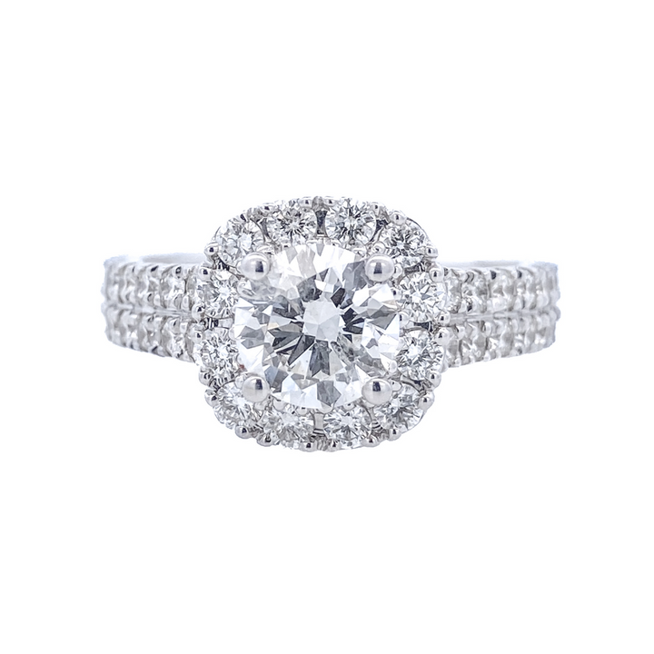 14K White Gold 2Ct Round Diamond Halo Engagement Ring