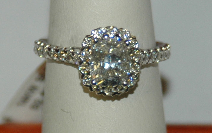 14K White Cushion Diamond 0.95Ct Halo Engagement Ring