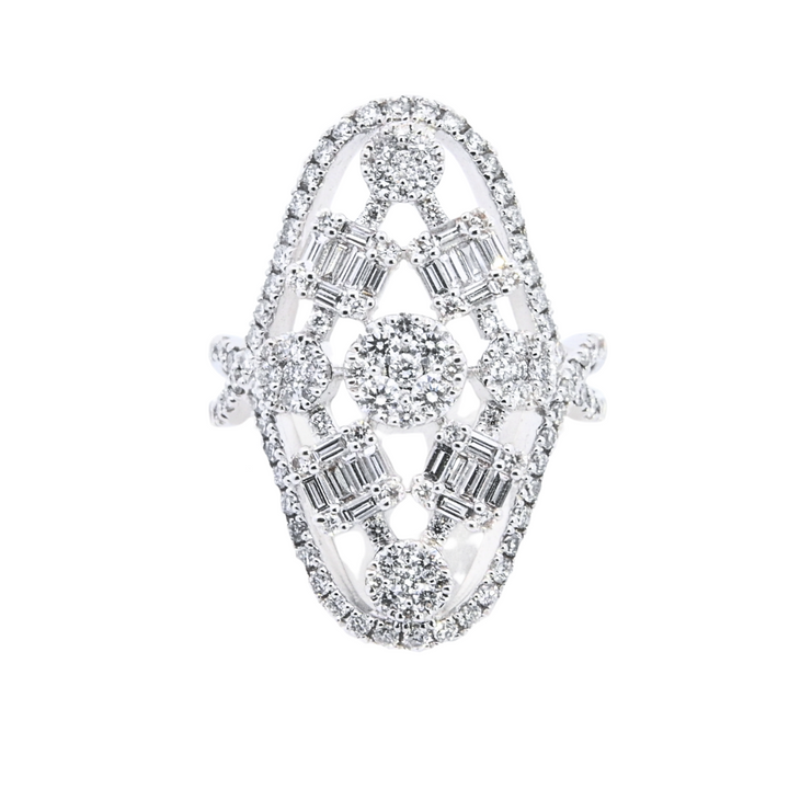 18K White Gold 1.42ctw Multi-Cut Diamond Cocktail Ring