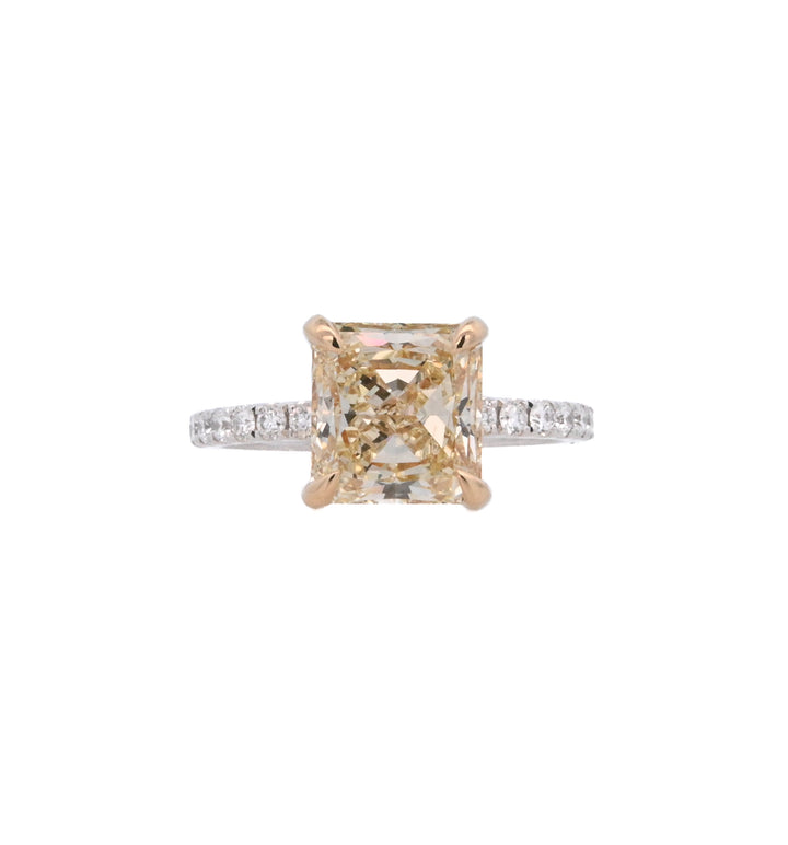 18K Two- Tone Radiant Diamond 3.00Ct Solitaire Engagement Ring