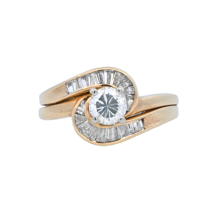 14K Yellow Gold Round Diamond Contemporary Engagement Ring