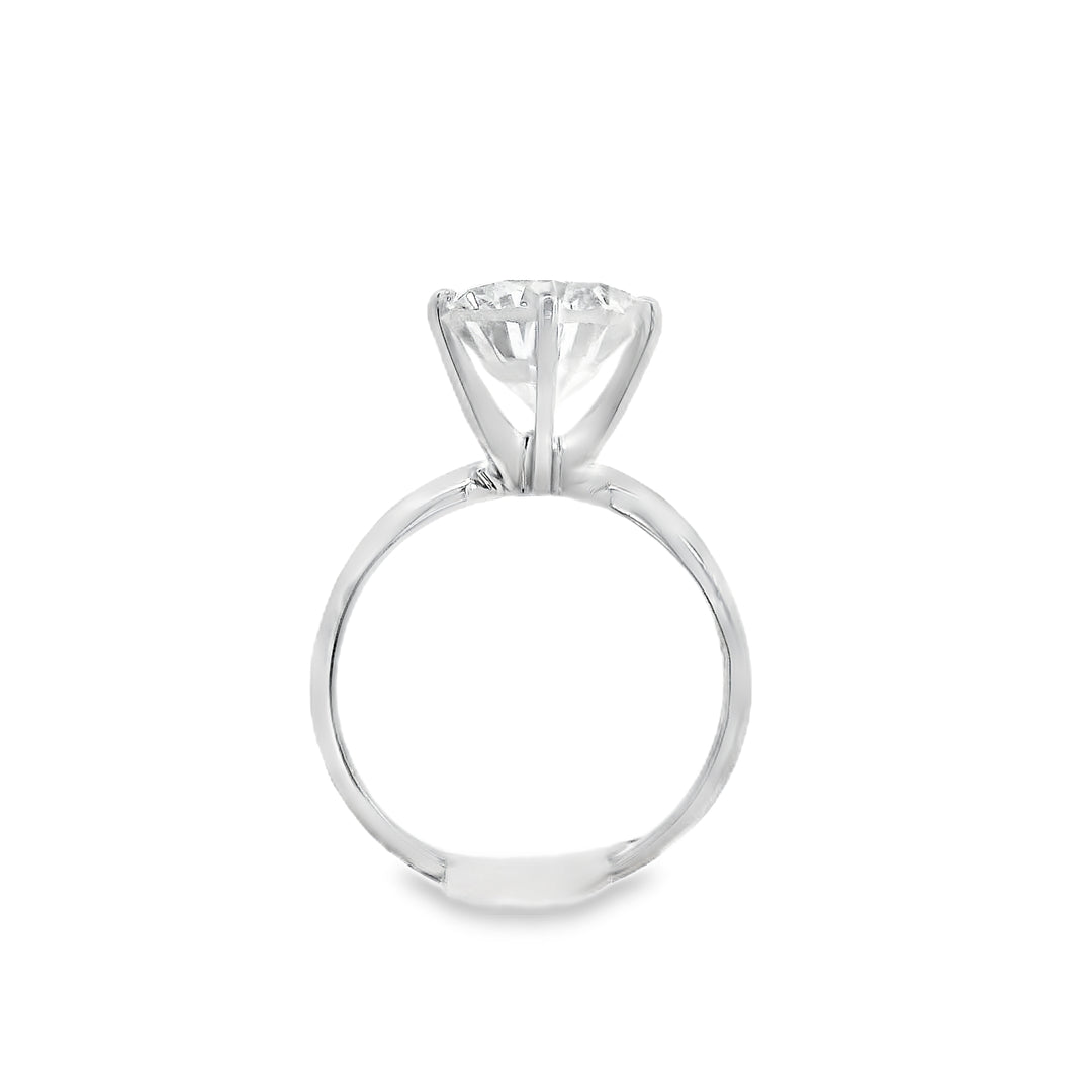 14K White Round Diamond 4.00Ct Solitaire Engagement Ring