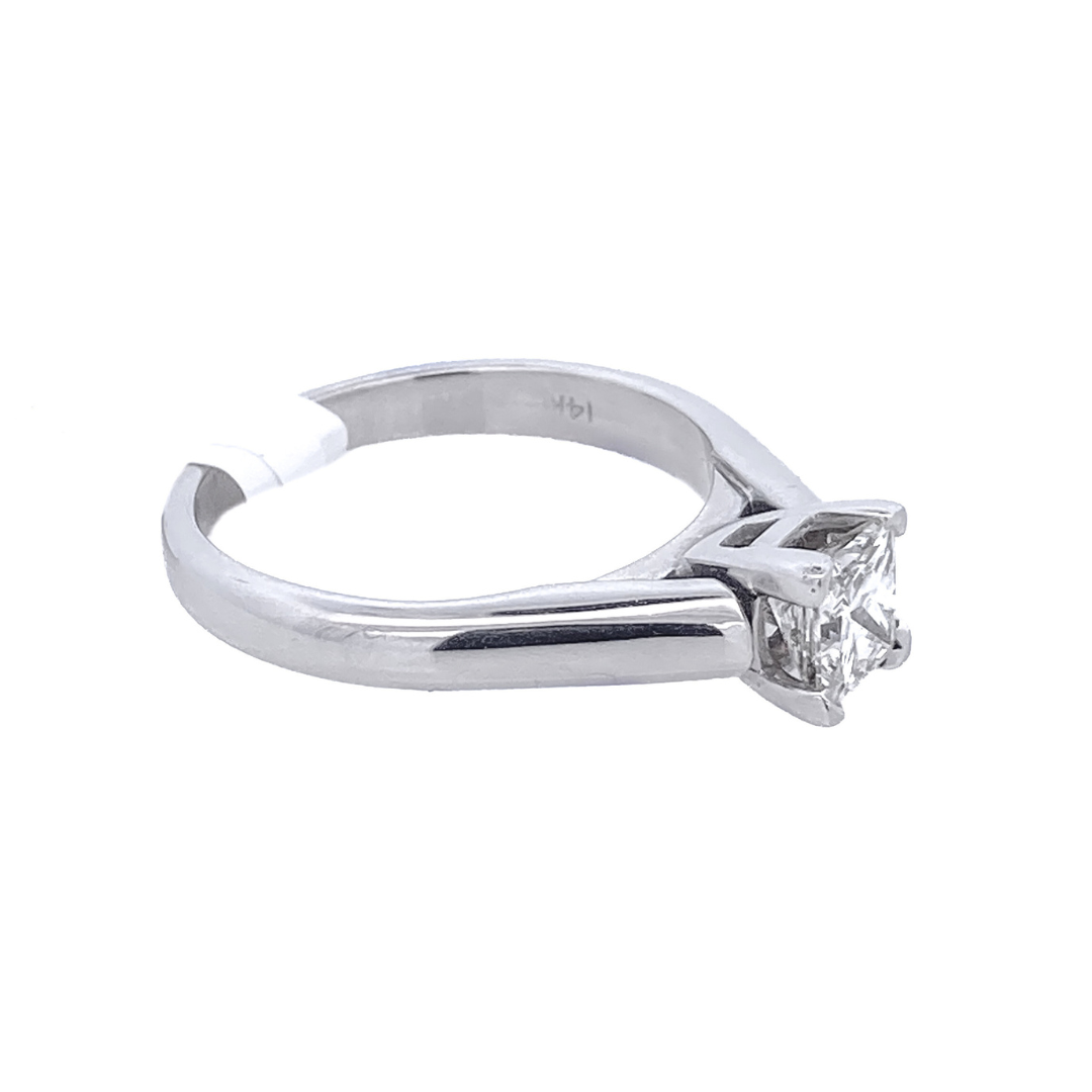 14K White Princess Diamond 0.75Ct Solitaire Engagement Ring