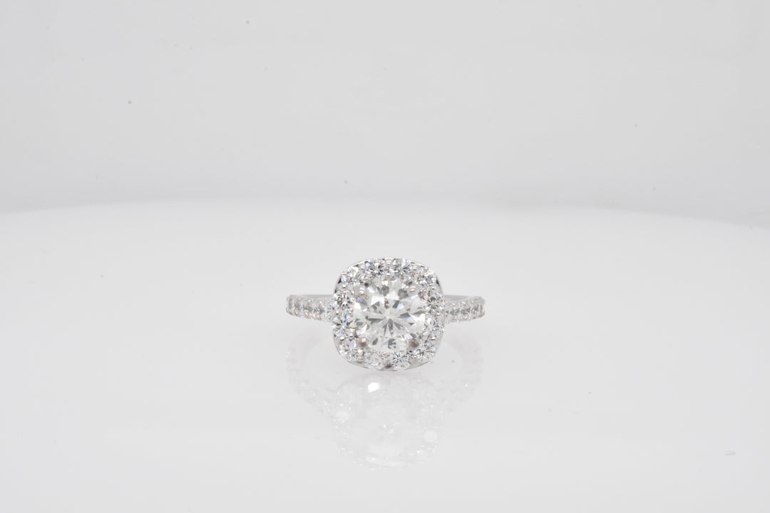 14K White Round Diamond 1.00Ct Halo Engagement Ring