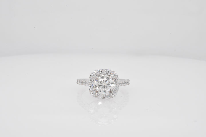 14K White Round Diamond 1.00Ct Halo Engagement Ring