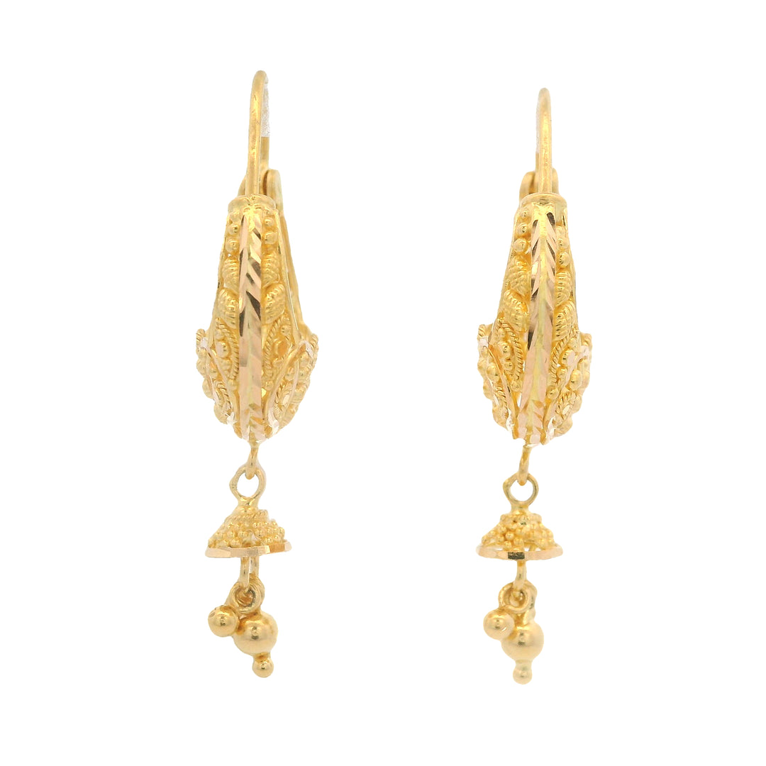 22K Yellow Gold Huggie Hoop Dangle Earrings