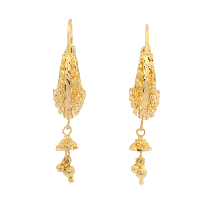 22K Yellow Gold Huggie Hoop Dangle Earrings