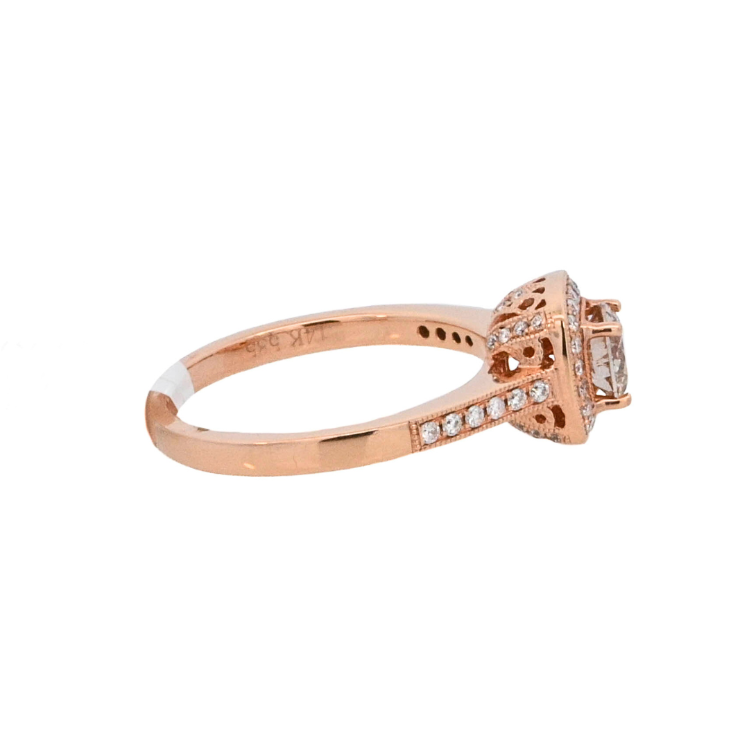 14K Rose Gold Champagne Diamond Halo Engagement Ring