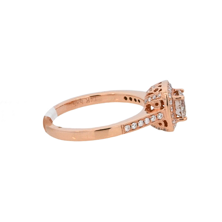 14K Rose Gold Champagne Diamond Halo Engagement Ring