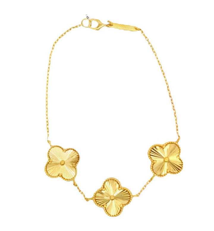 22K Yellow Gold Three Clover Charm Bracelet