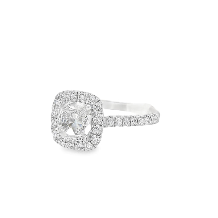 14K White Cushion Diamond 1.07Ct Halo Engagement Ring