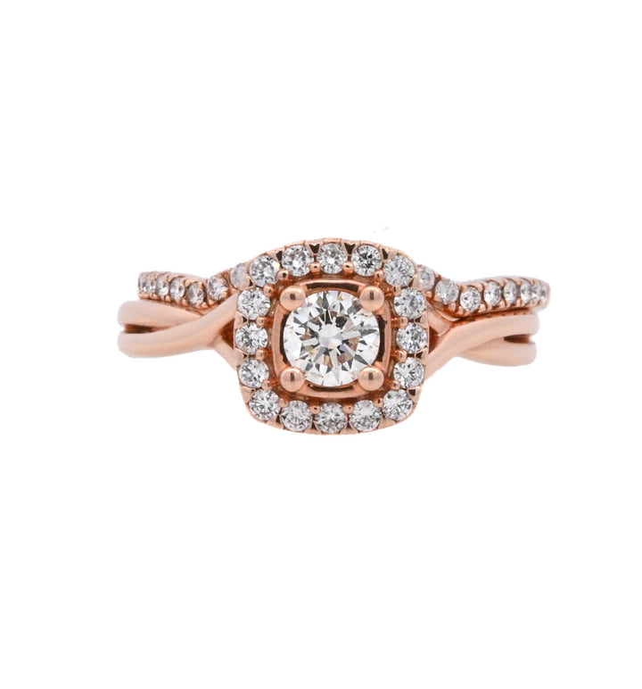 14K Rose Round Diamond 0.375Ct Halo Engagement Ring