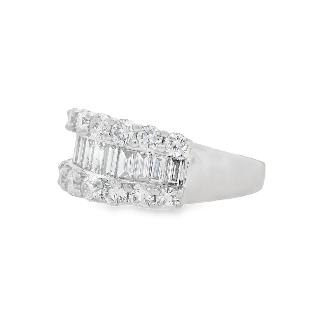 18K White Gold 1.16ct. Baguette and Round Diamond Fashion Ring