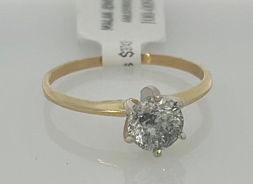 14K Yellow Round Salt and Pepper Diamond 0.90Ct Solitaire Engagement Ring