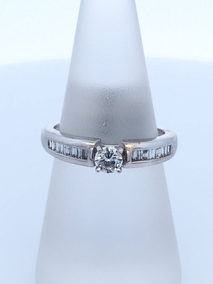 14K White Gold Round Diamond Contemporary Engagement Ring